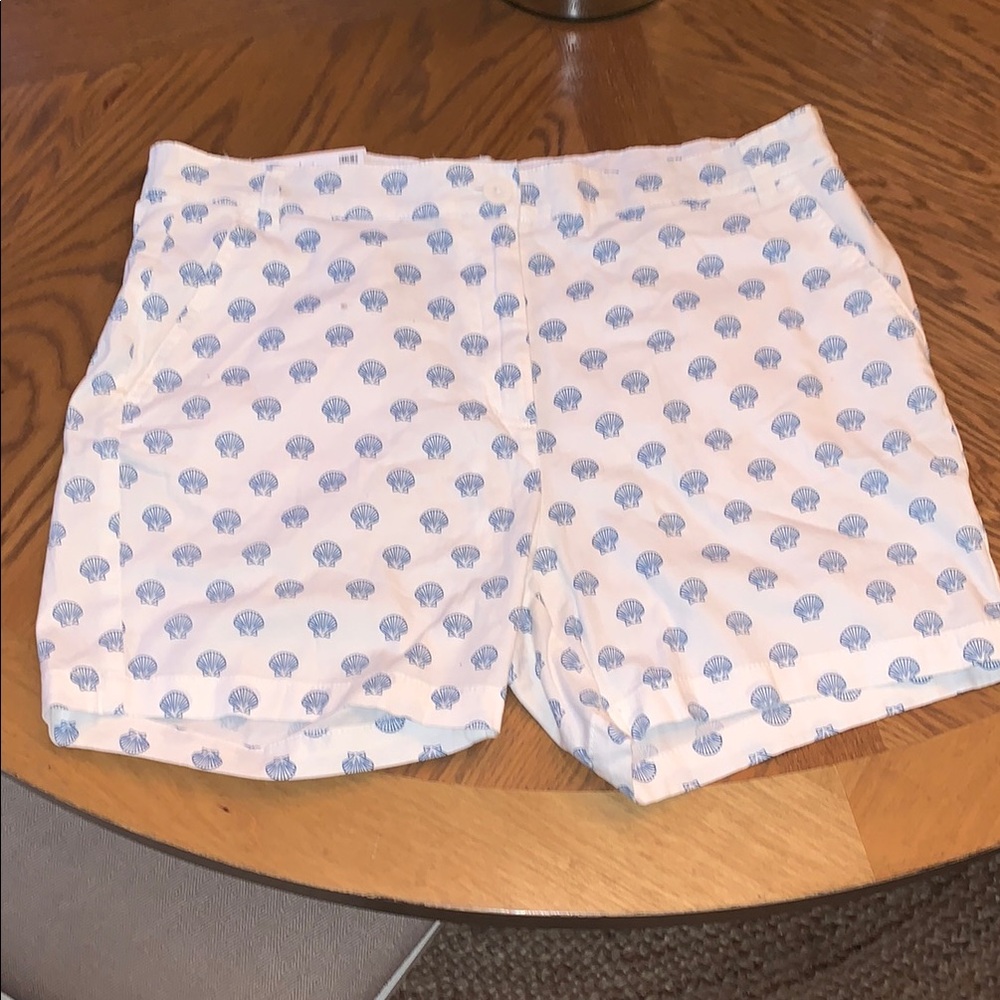 Caribbean Joe Sea Shell Print Shorts White & Blue SZ 14 NWT